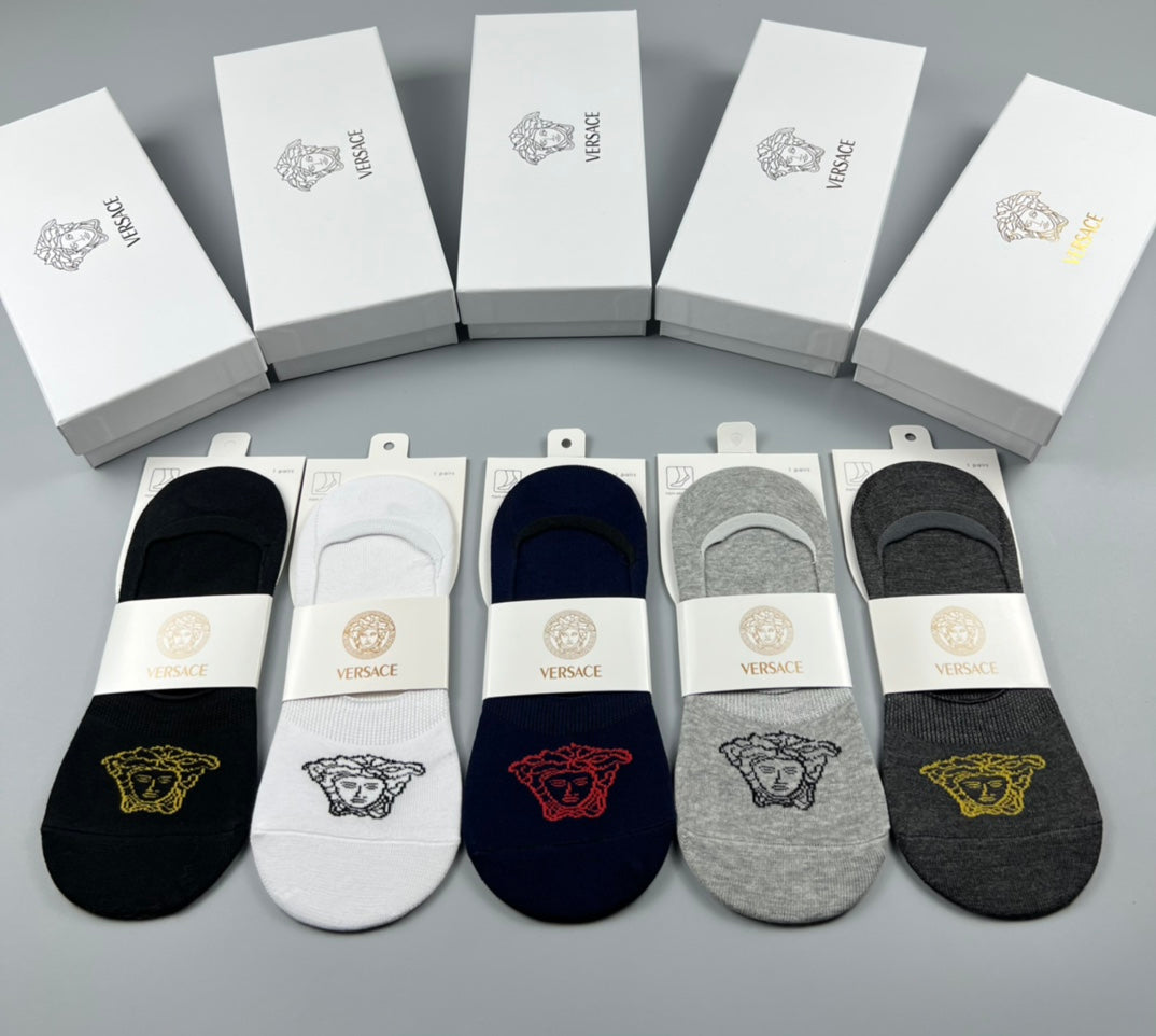 Versace Cotton No-Show Socks - 5-Pair Set