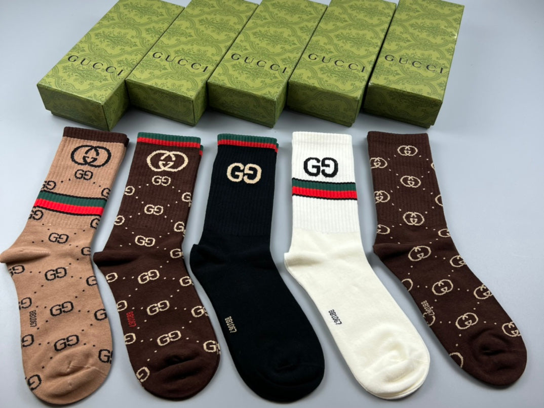 Gucci Cotton Repeating Monogram-Style Motifs Crew Socks - 5-Pair Set