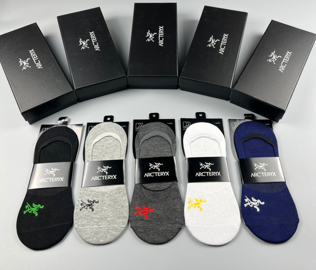 Arc'teryx Cotton Visible Logo, Stripe Or Motif Details No-Show Socks - 5-Pair Set