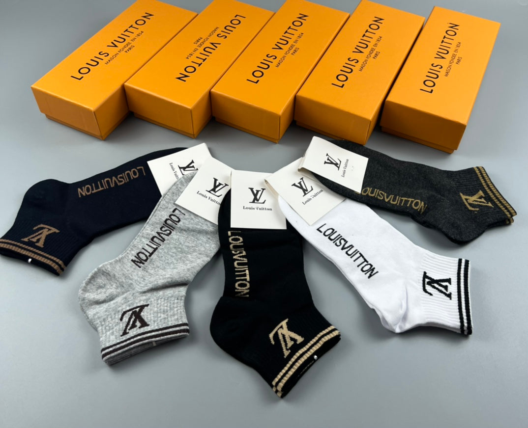 Louis Vuitton Assorted Contrast Motifs Ankle Socks - 5-Pair Set