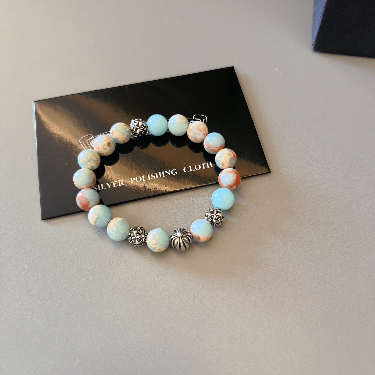 Martin Graham beaded bracelet in polished metal-tone – detail view