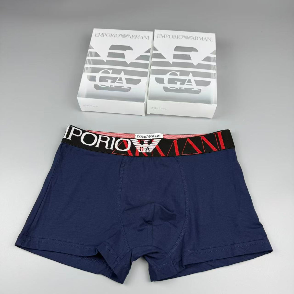 Armani Red, Navy, Black & Grey Cotton Men's Boxer Briefs - 3-Piece Box