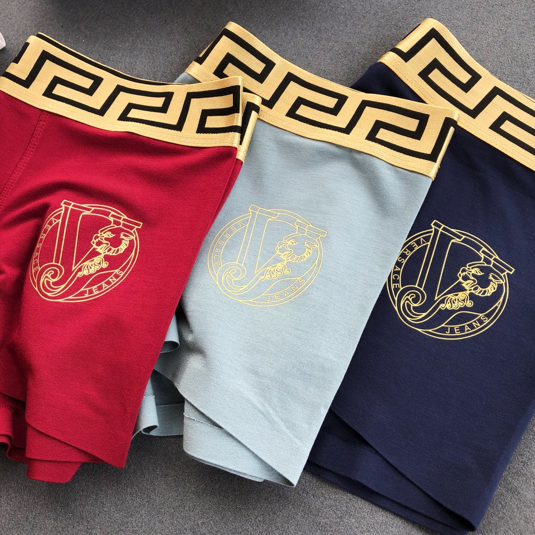 Versace Greek-Key Waistbands And Crest Details Men's Boxer Briefs - 3-Piece Box