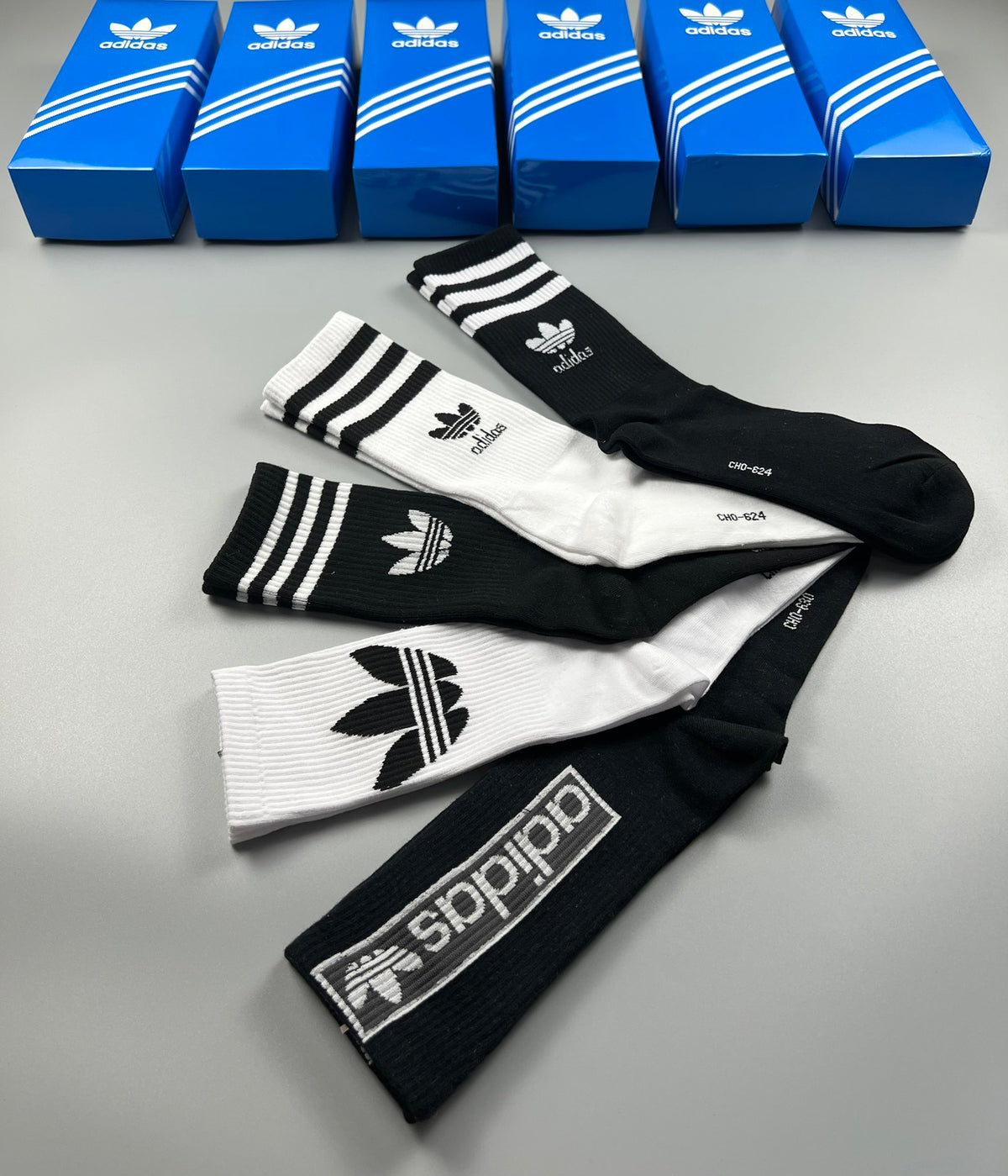 Adidas Cotton Triple-Stripe And Trefoil Details Ankle Socks - 5-Pair Set