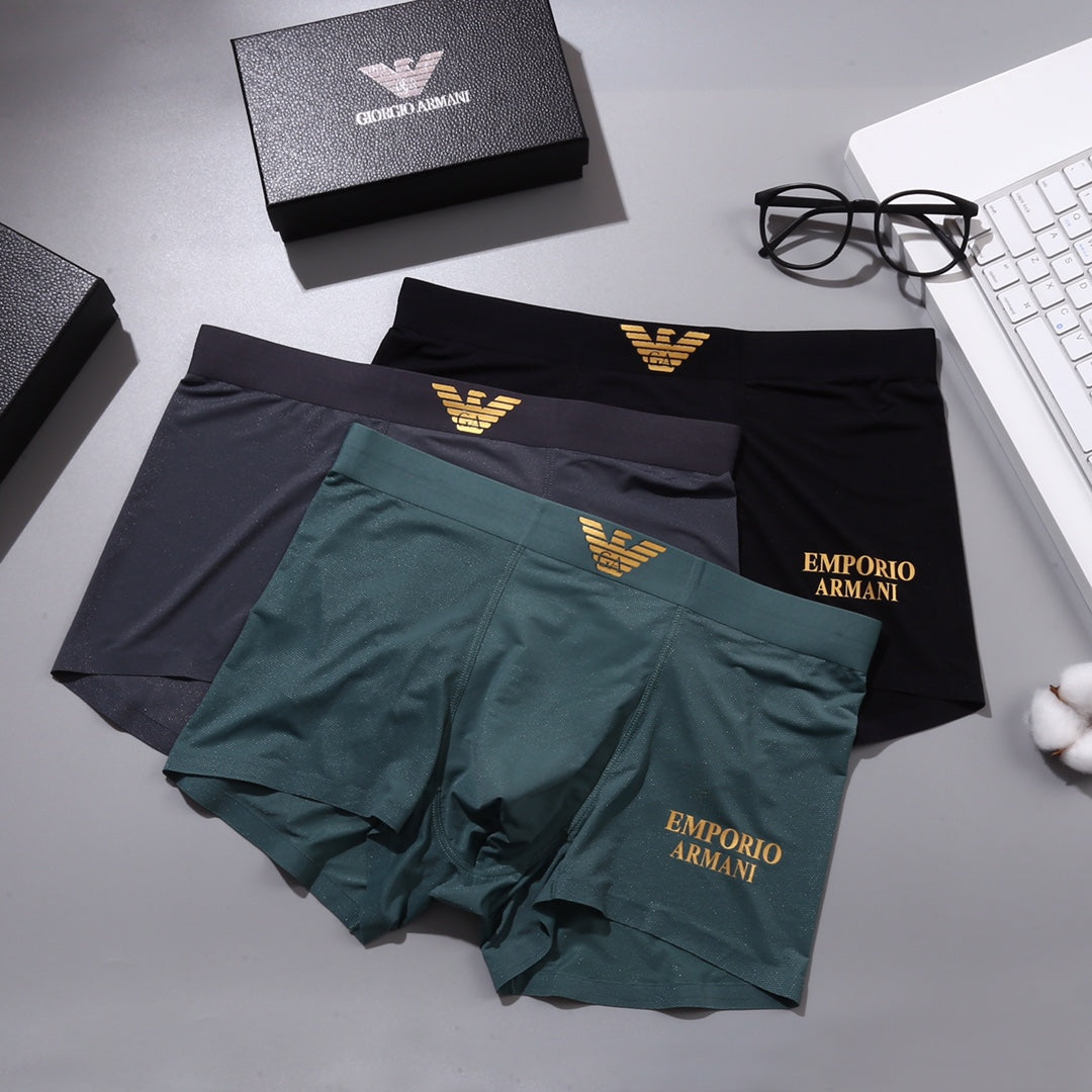 Armani Nylon-Blend Logo Detail Men's Boxer Briefs - 3-Piece Box