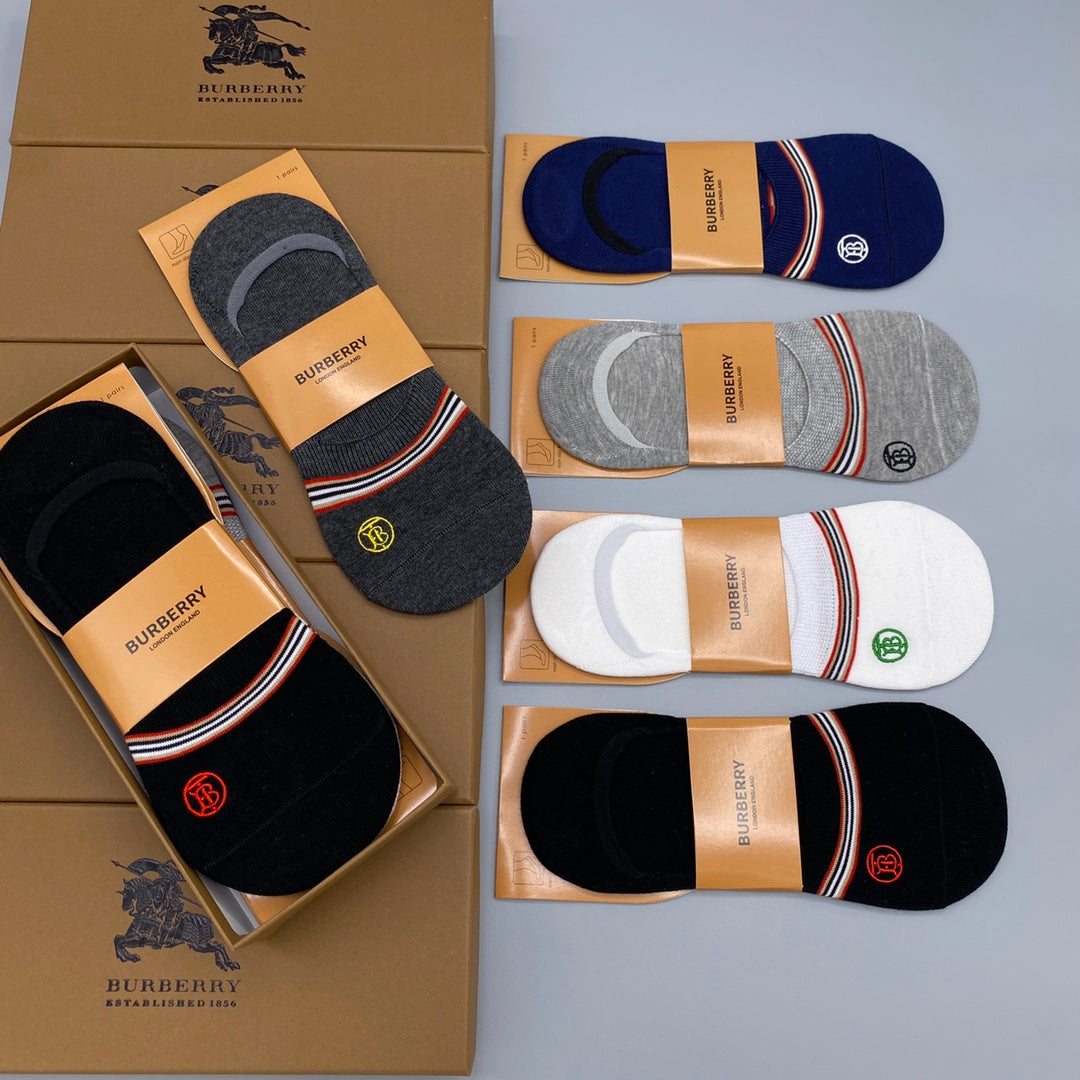 Burberry Visible Logo, Stripe Or Motif Details No-Show Socks - 5-Pair Set