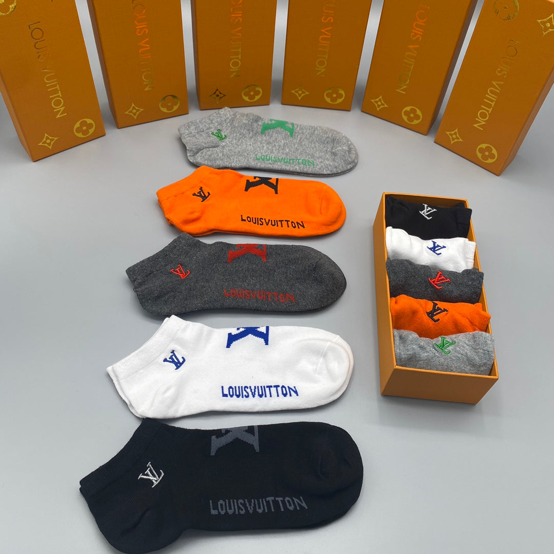Louis Vuitton Logo No-Show Ankle Socks - 5-Pair Box