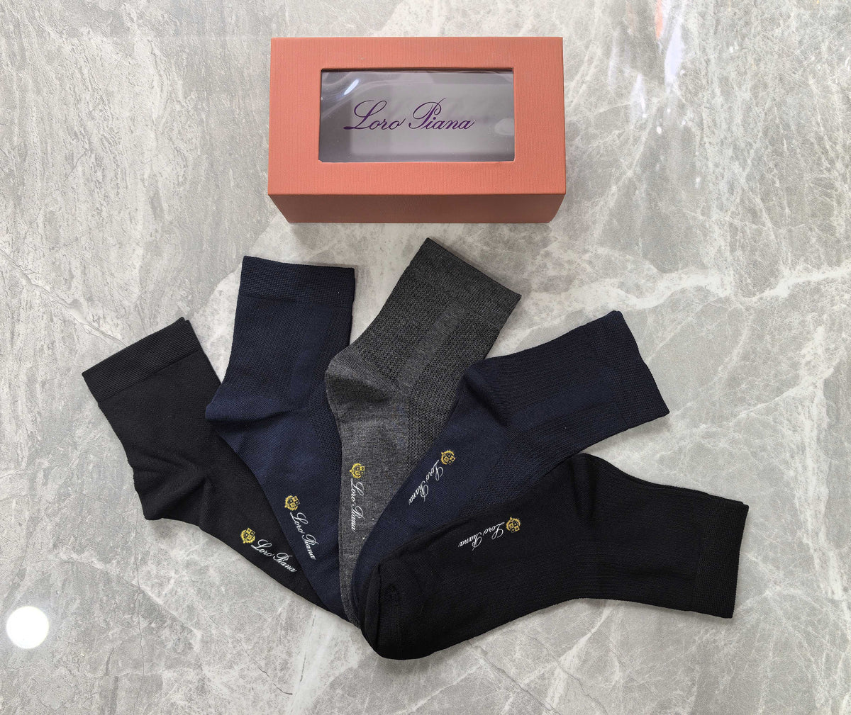 Loro Piana Modal Restrained Script Details Mid-Calf Socks - 5-Pair Set