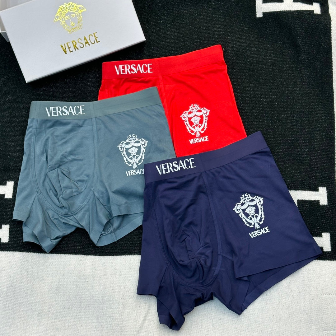 Versace Contrast Crest Details Men's Boxer Briefs - 3-Piece Box