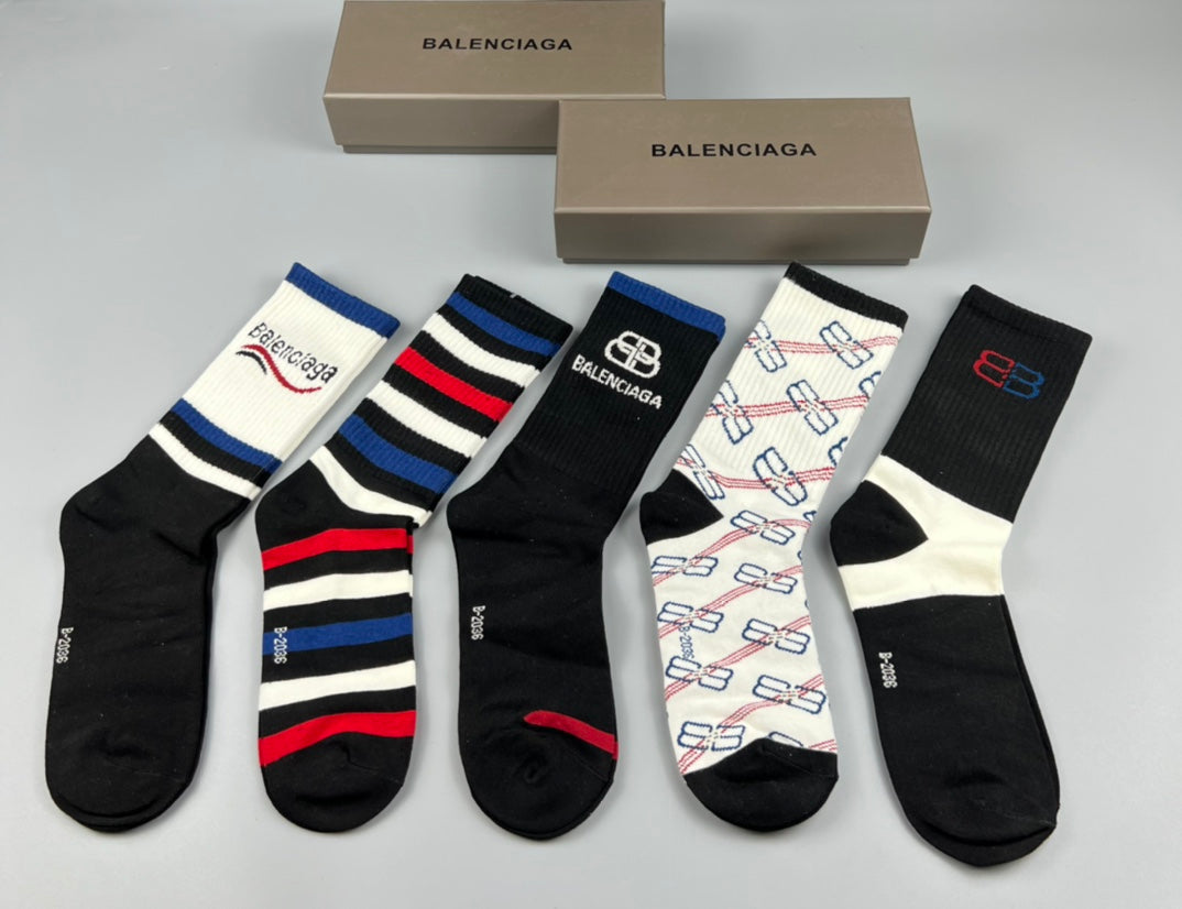 Balenciaga Striped Graphic Details Mid-Calf Socks - 5-Pair Set
