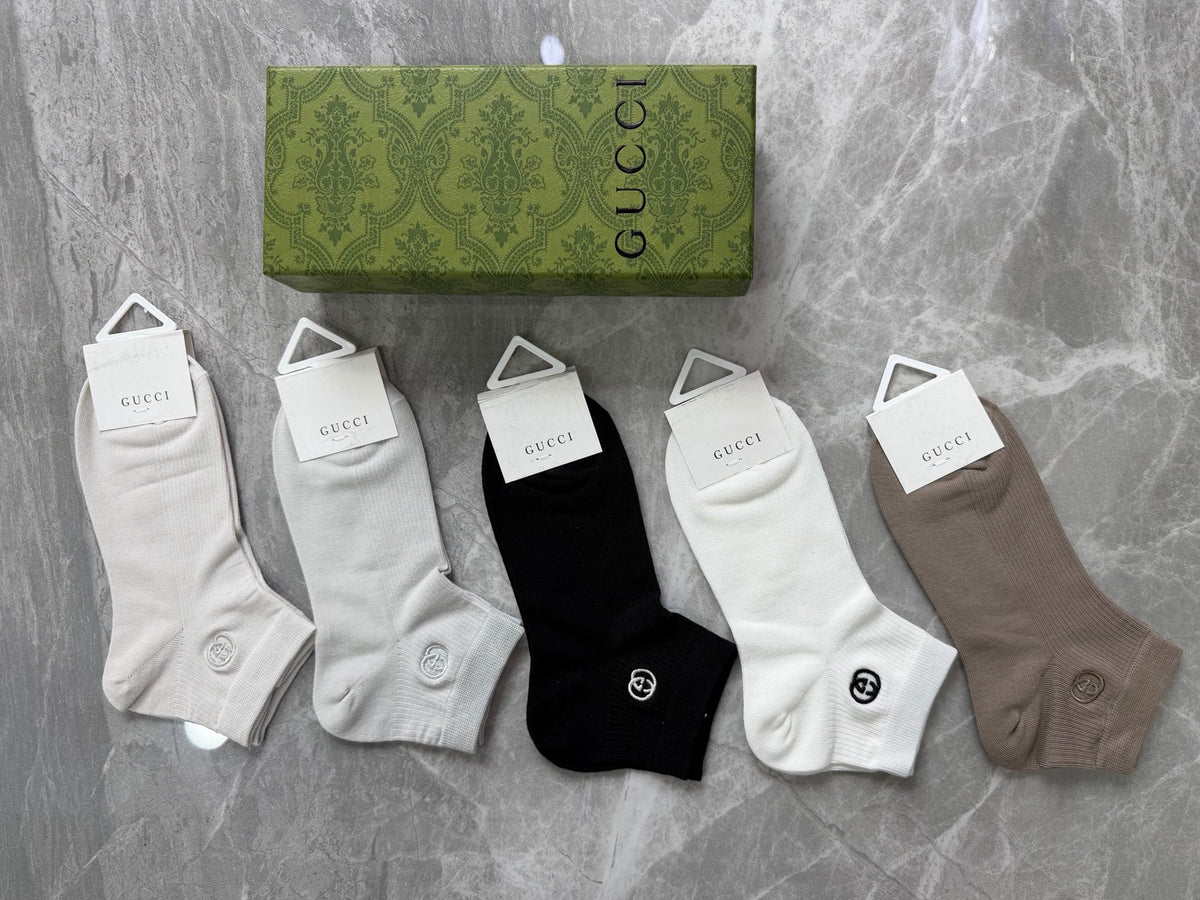 Gucci Modal Small Round Emblems Ankle Socks - 5-Pair Set