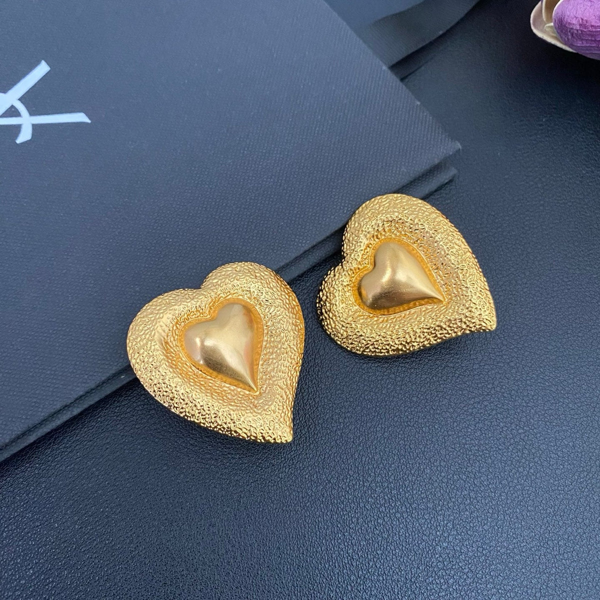 Heart Statement Earrings in Polished Metal-Tone detail view