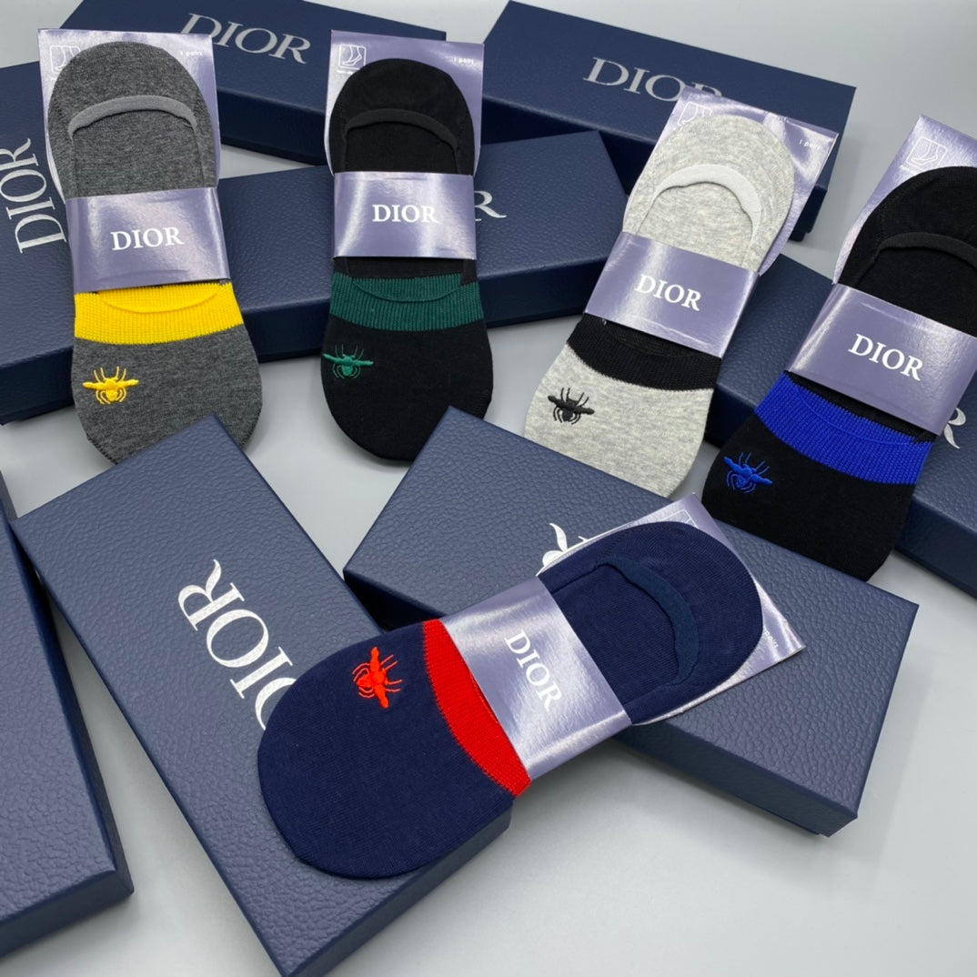 Dior Coloured Stripe Accents No-Show Socks - 5-Pair Set