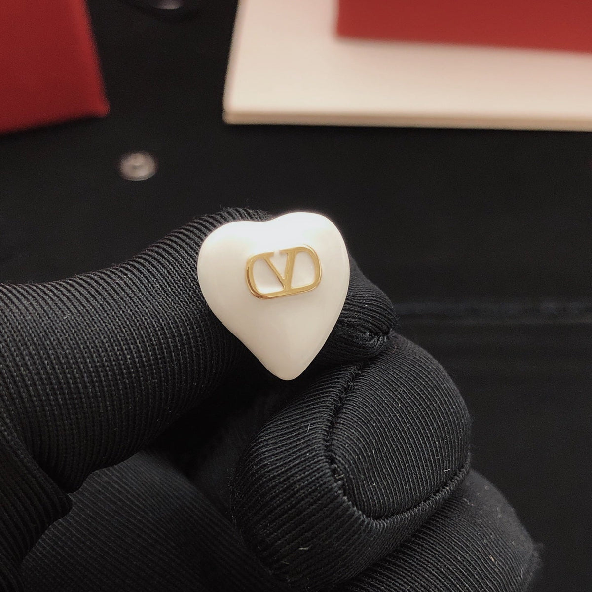 Heart Stud Earrings in Gold-Tone – White detail view