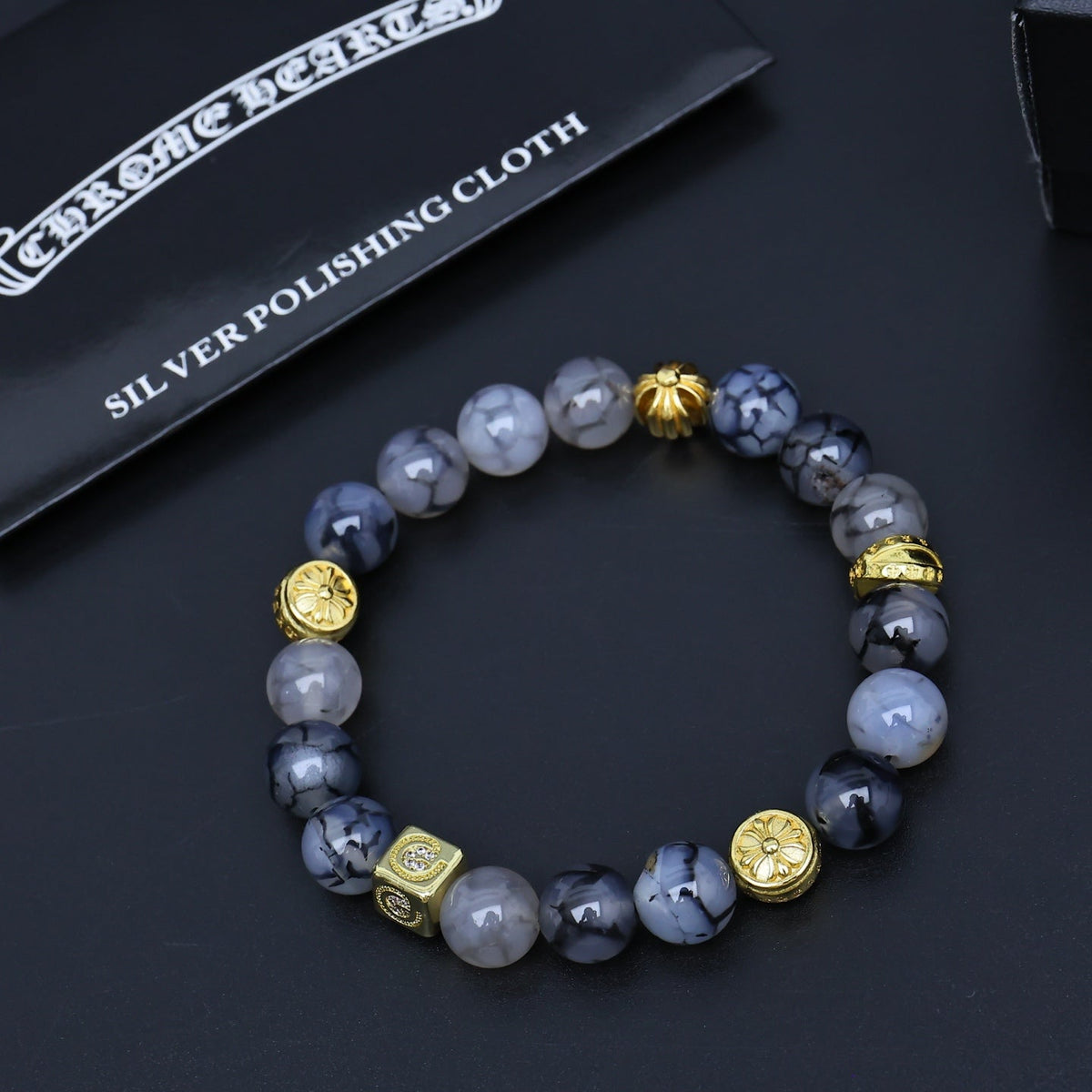 Martin Graham beaded bracelet in polished metal-tone – detail view