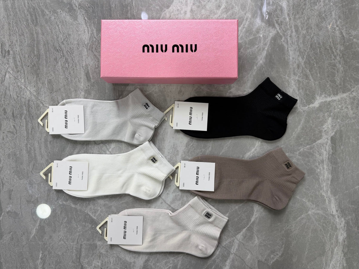 Miu Miu Modal Tonal Wordmark Details Ankle Socks - 5-Pair Set