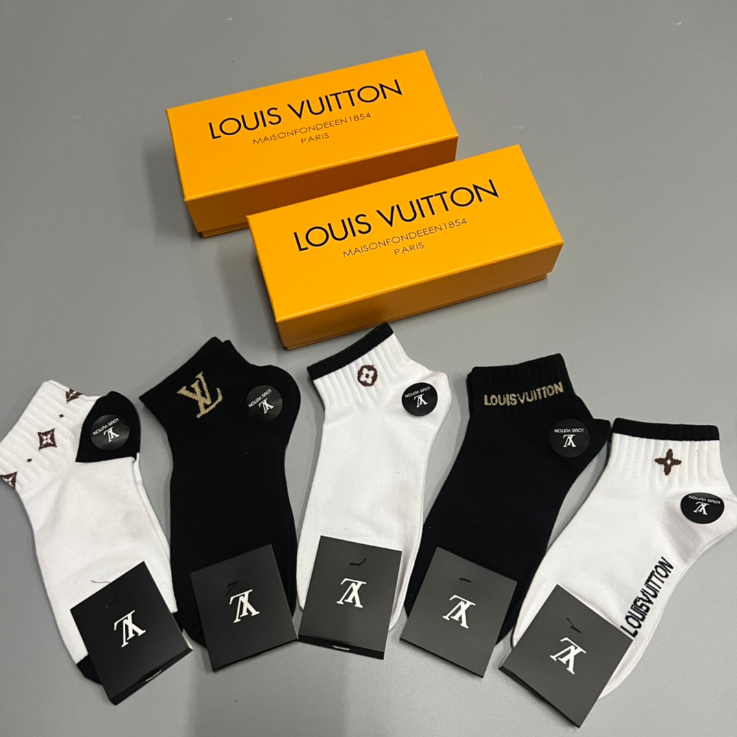 Louis Vuitton Black-and-White Emblem Ankle Socks - Box of 5 Pairs