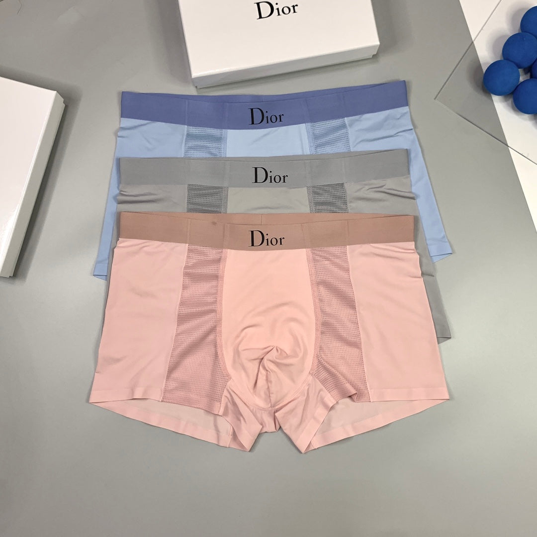 Dior Silk-like ice Tonal Logo Waistbands Men's Boxer Briefs - 3-Piece Box