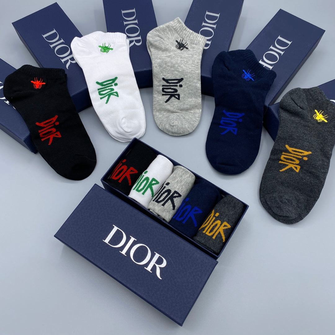Dior Colourful Embroidered Lettering Ankle Socks - 5-Pair Set