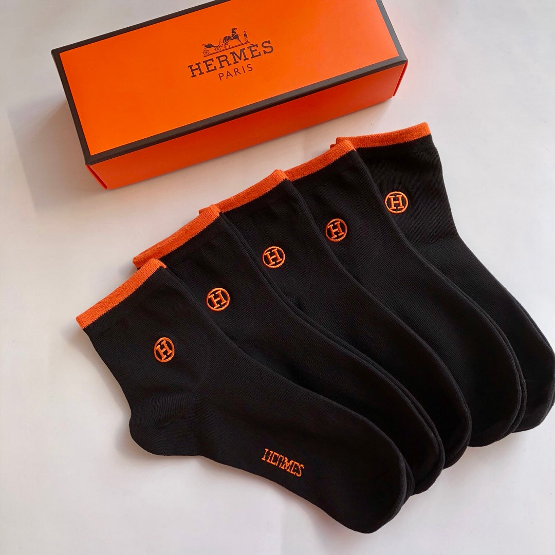 Hermes Cotton No-Show Socks - 5-Pair Set