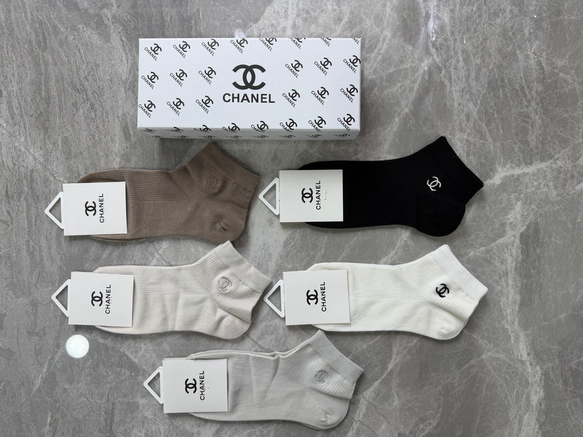 Chanel Modal Repeating Emblem Details Ankle Socks - 5-Pair Set