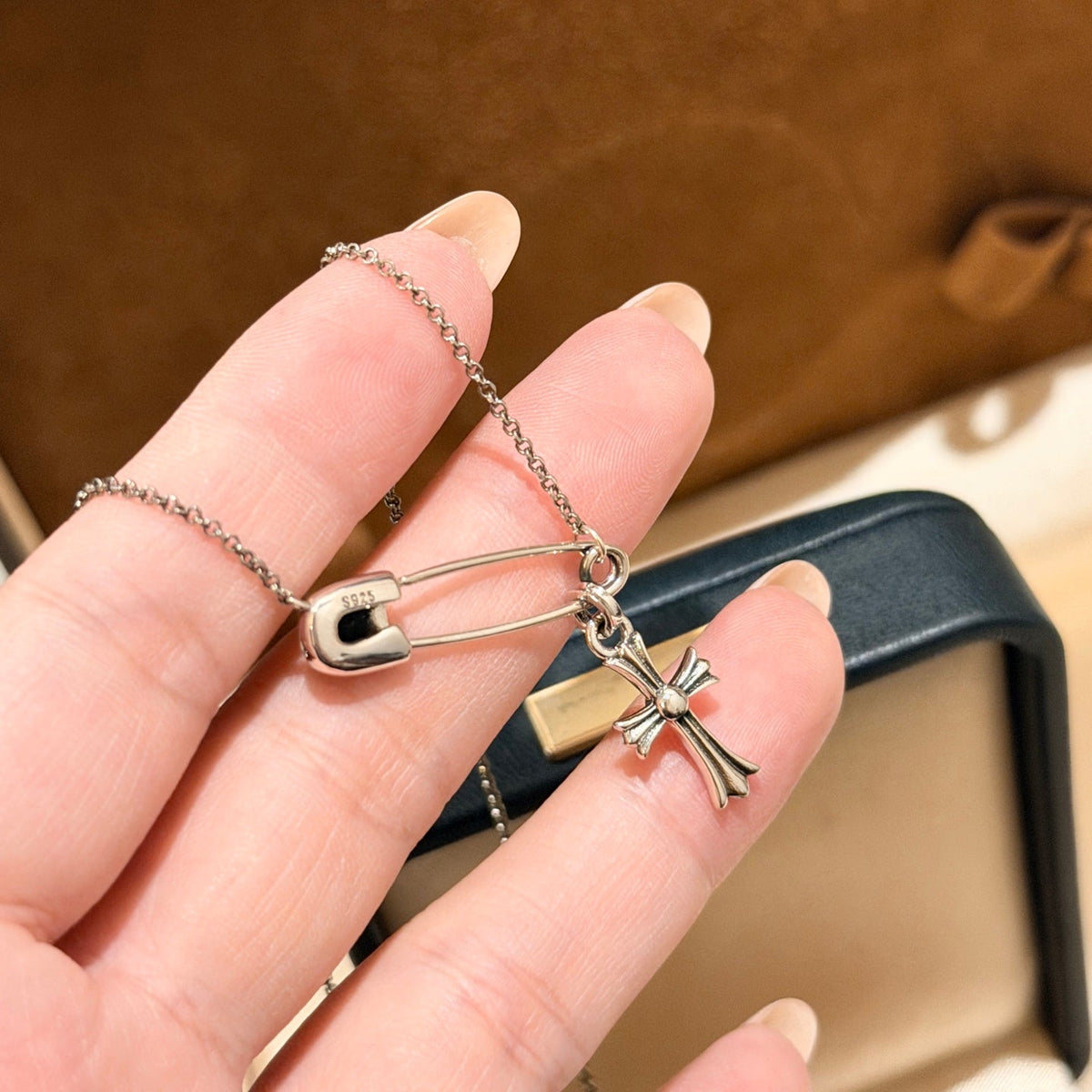 Martin Graham brooch in polished metal-tone – side detail