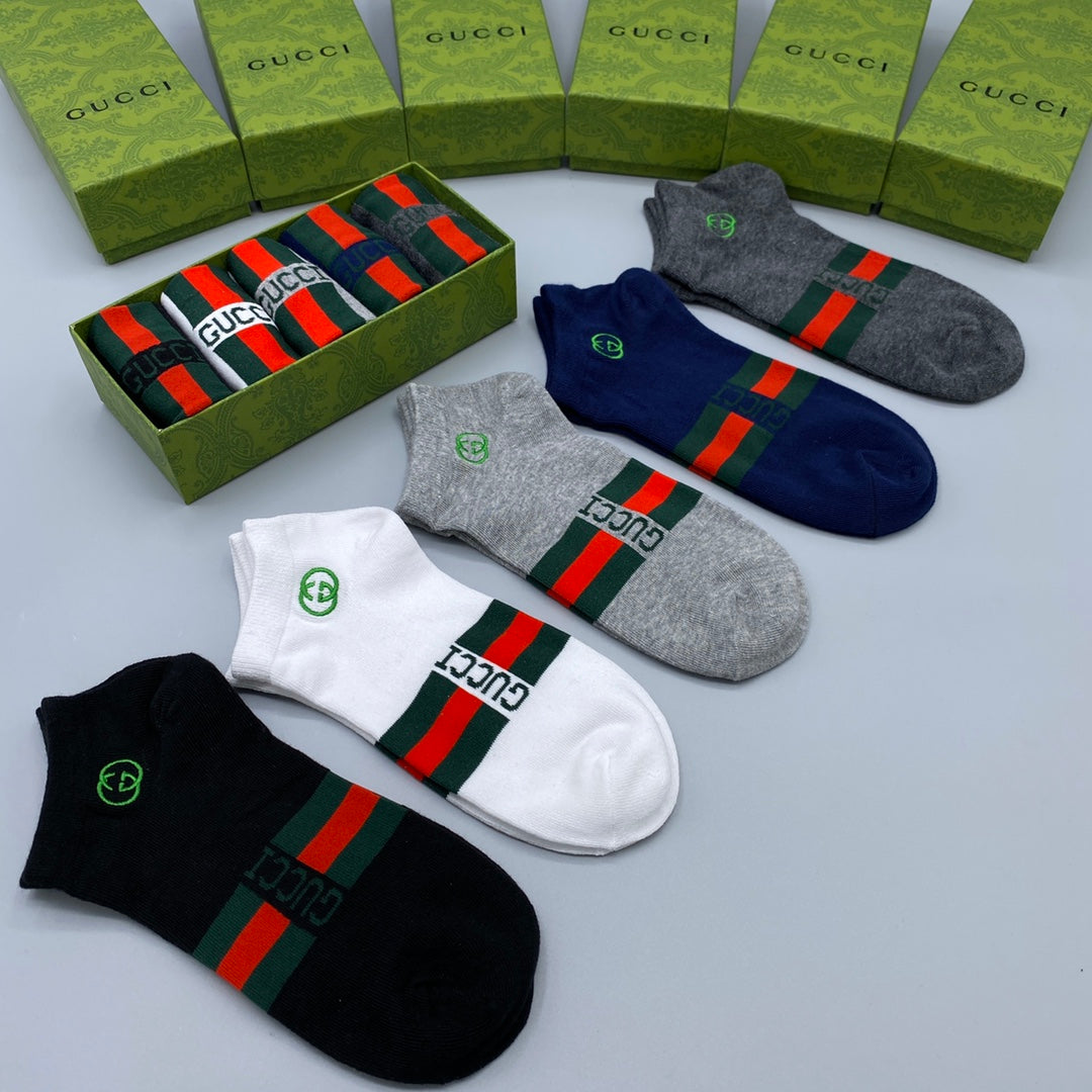 Gucci Logo No-Show Ankle Socks - 5-Pair Box