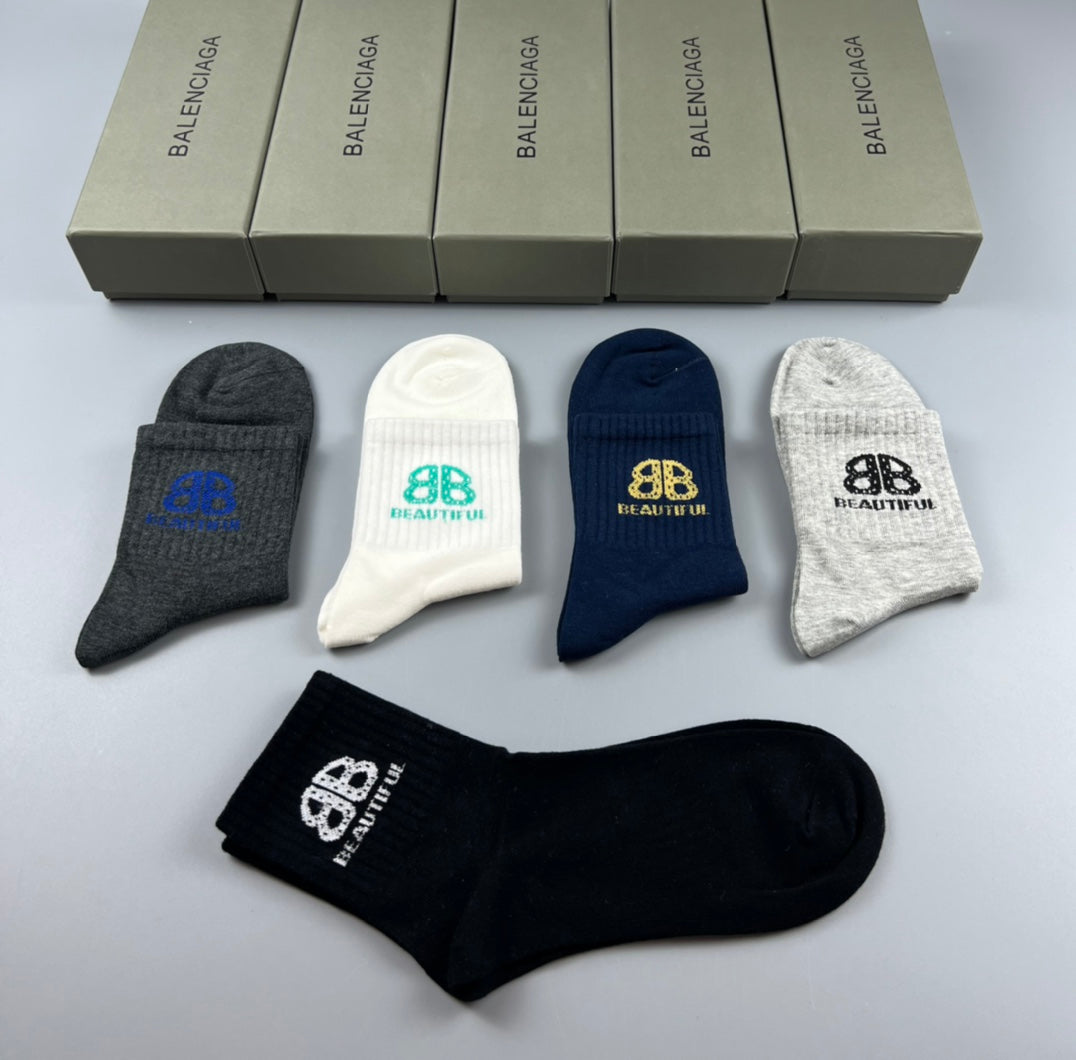 Balenciaga Colour Logo Mid-Calf Socks - 5-Pair Box