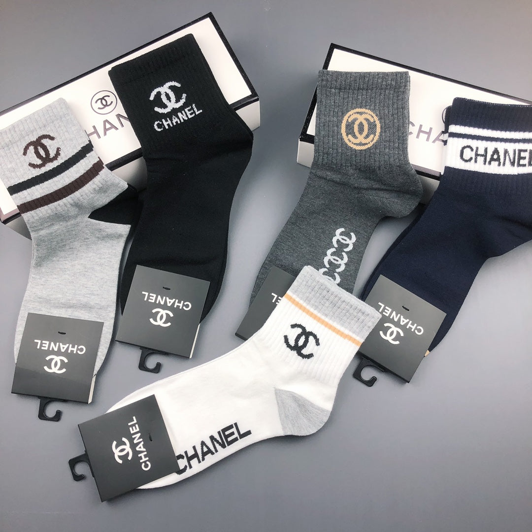 Chanel Logo Crew Socks - 5-Pair Box