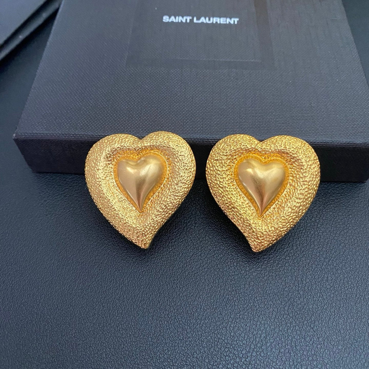 Heart Statement Earrings in Polished Metal-Tone side detail