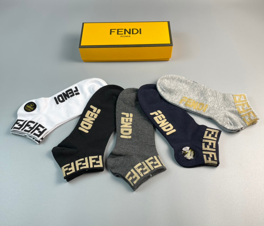 Fendi Wordmark And Letter-Pattern Details No-Show Socks - 5-Pair Set