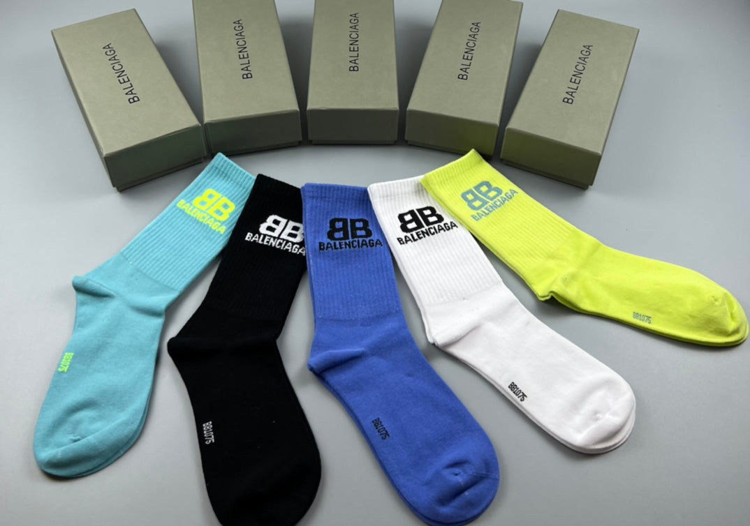 Balenciaga Contrast Bb Graphics Crew Socks - 5-Pair Set