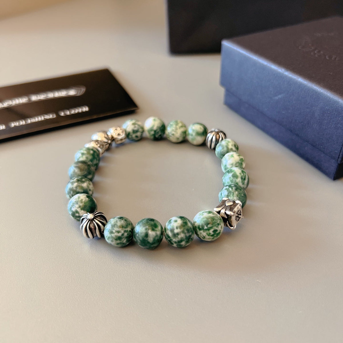 Martin Graham beaded bracelet in polished metal-tone – side detail