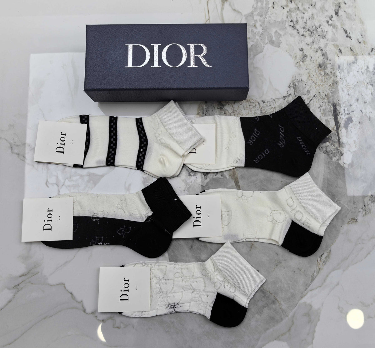 Dior Modal Mixed Neutral Logo Detail No-Show Socks - 5-Pair Set