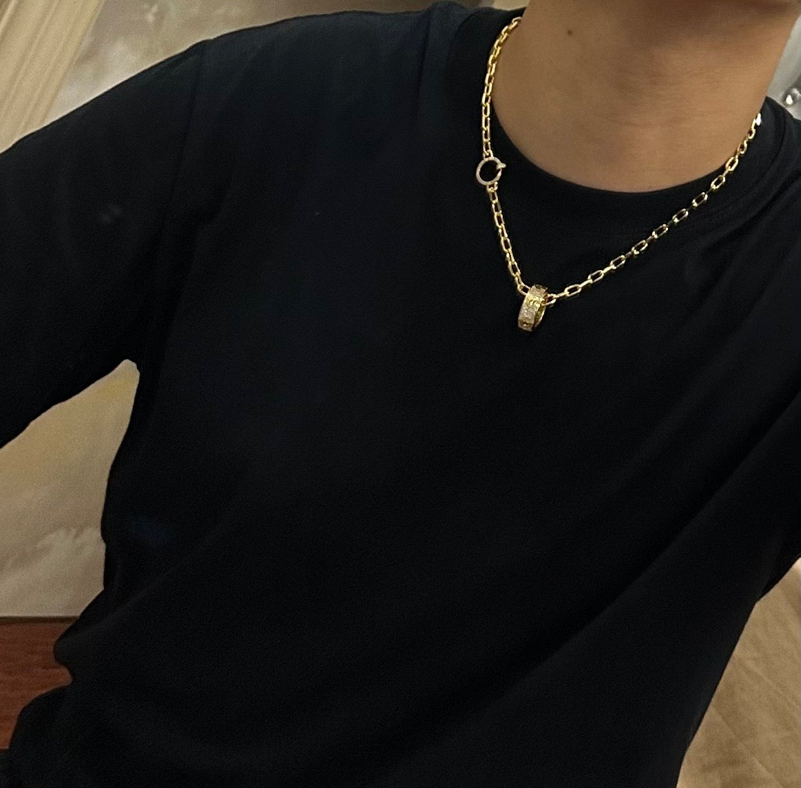 Martin Graham pendant necklace in polished metal-tone – side detail