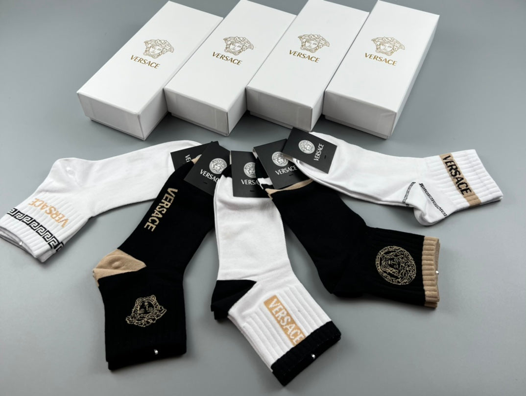 Versace Cotton blend Mixed Greek-Key And Medallion Details Ankle Socks - 5-Pair Set