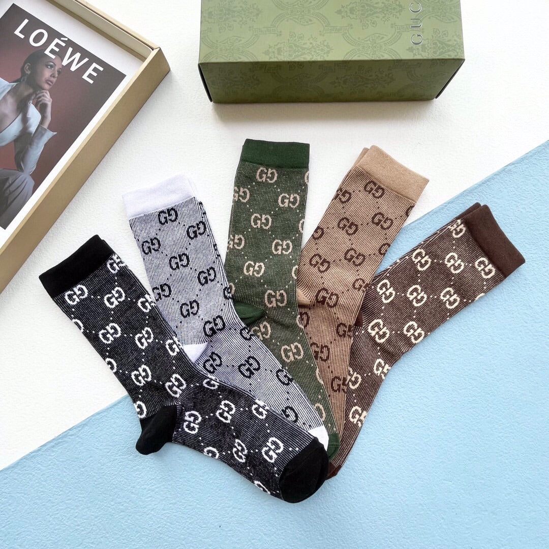 Gucci Monogram Crew Socks - 5-Pair Box