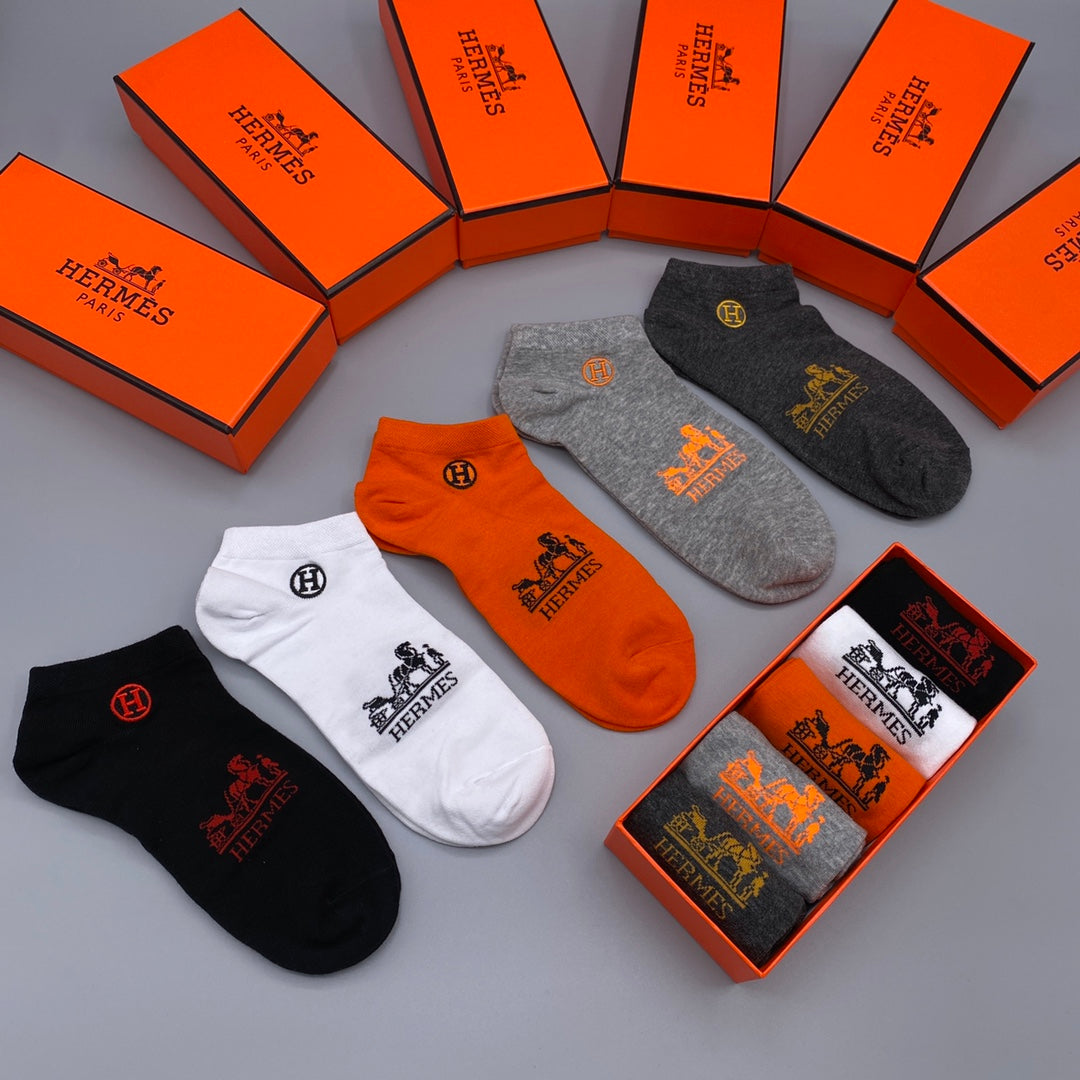 Hermes 200-needle combed cotton Horse Graphics Ankle Socks - 5-Pair Set