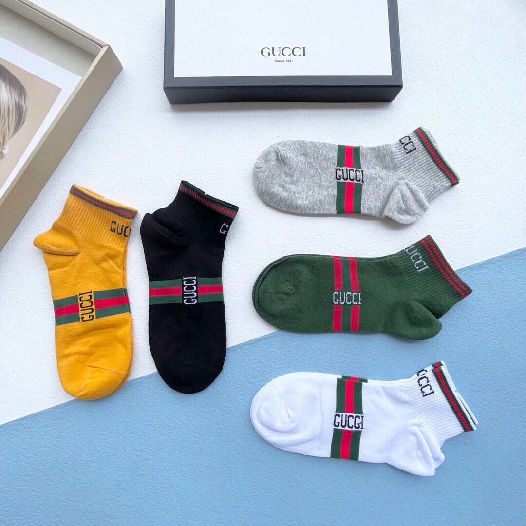 Gucci Red-And-Green Bands And Bee Details Ankle Socks - 5-Pair Set