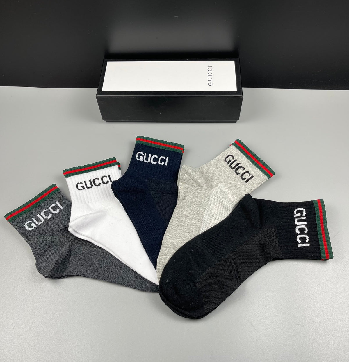 Gucci Cotton Coloured Stripe Panels Crew Socks - 5-Pair Set