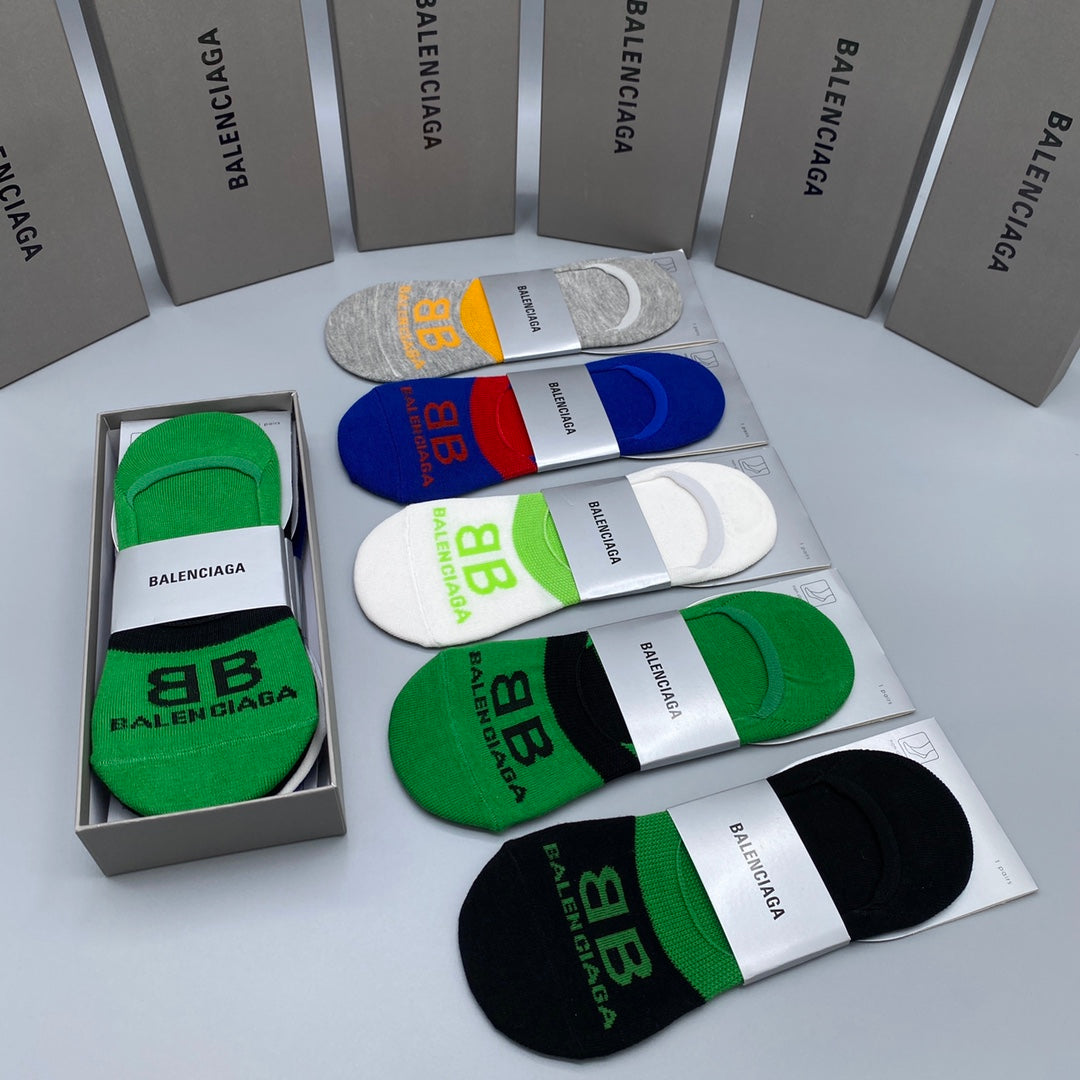 Balenciaga Visible Logo, Stripe Or Motif Details No-Show Socks - 5-Pair Set