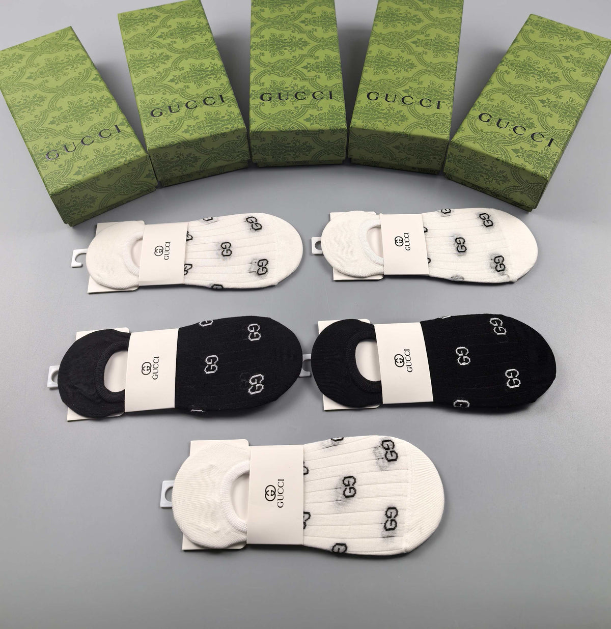Gucci Cotton Visible Logo, Stripe Or Motif Details No-Show Socks - 5-Pair Set