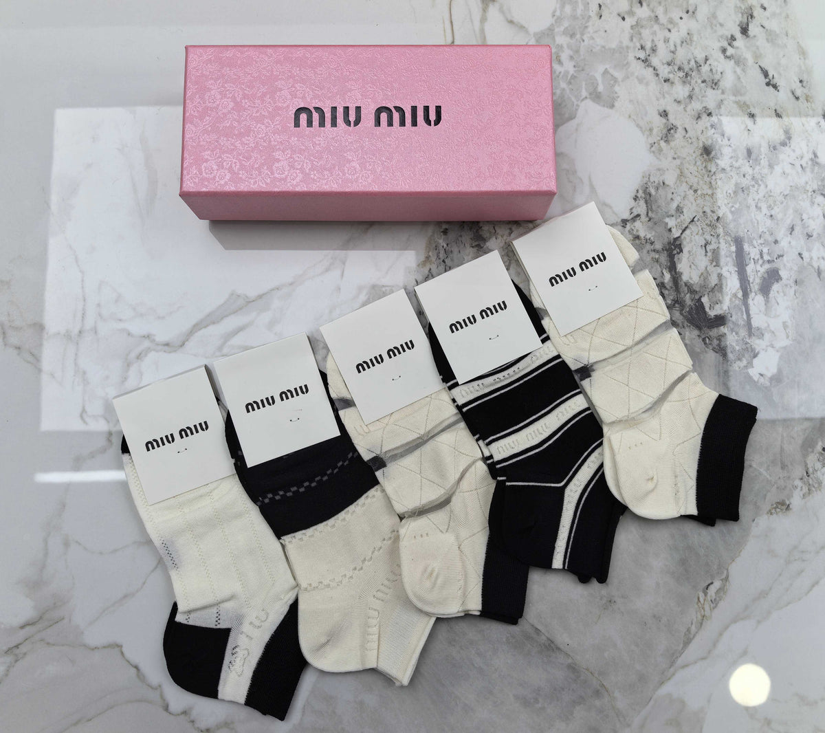 Miu Miu Modal Mixed Neutral Logo Detail No-Show Socks - 5-Pair Set