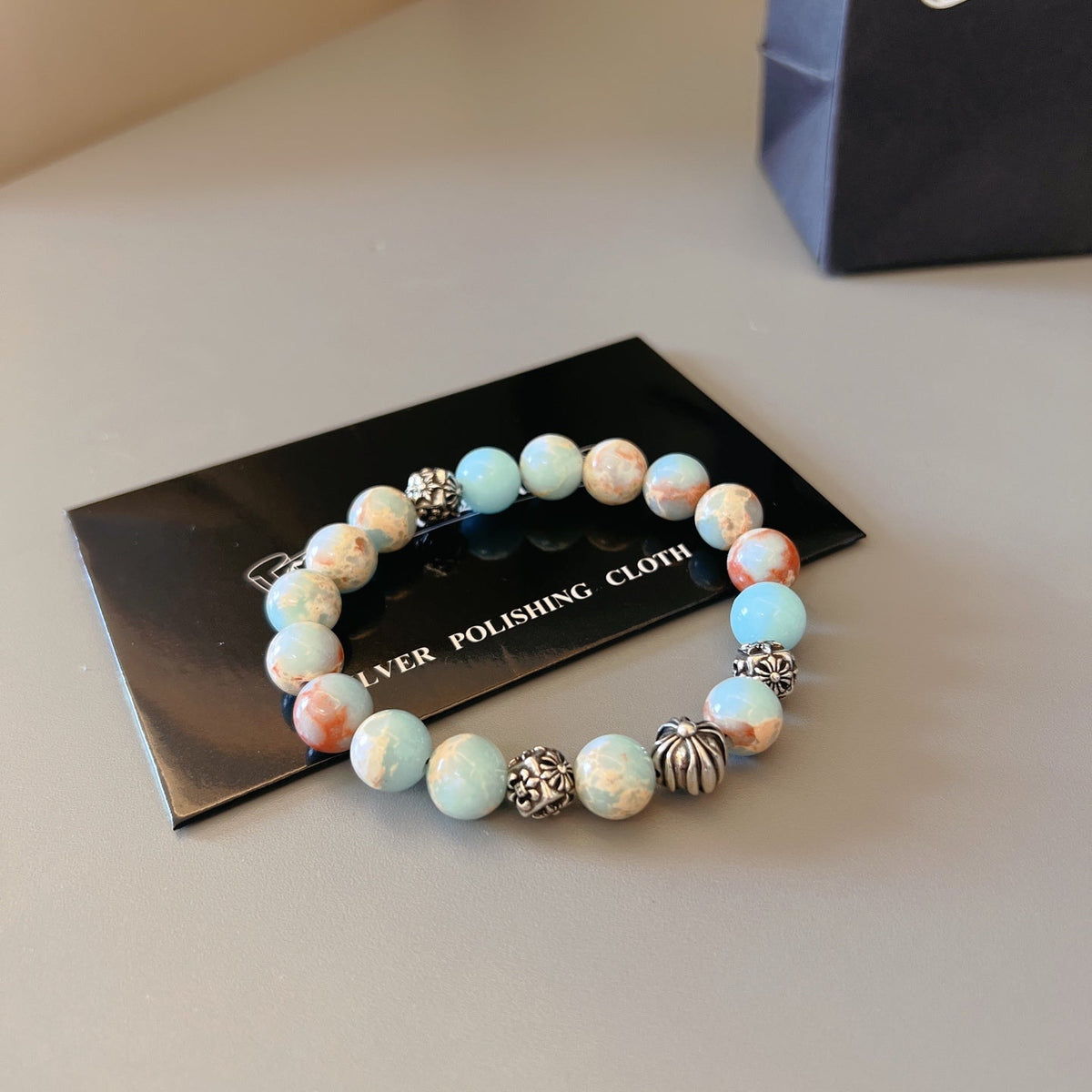 Martin Graham beaded bracelet in polished metal-tone – side detail