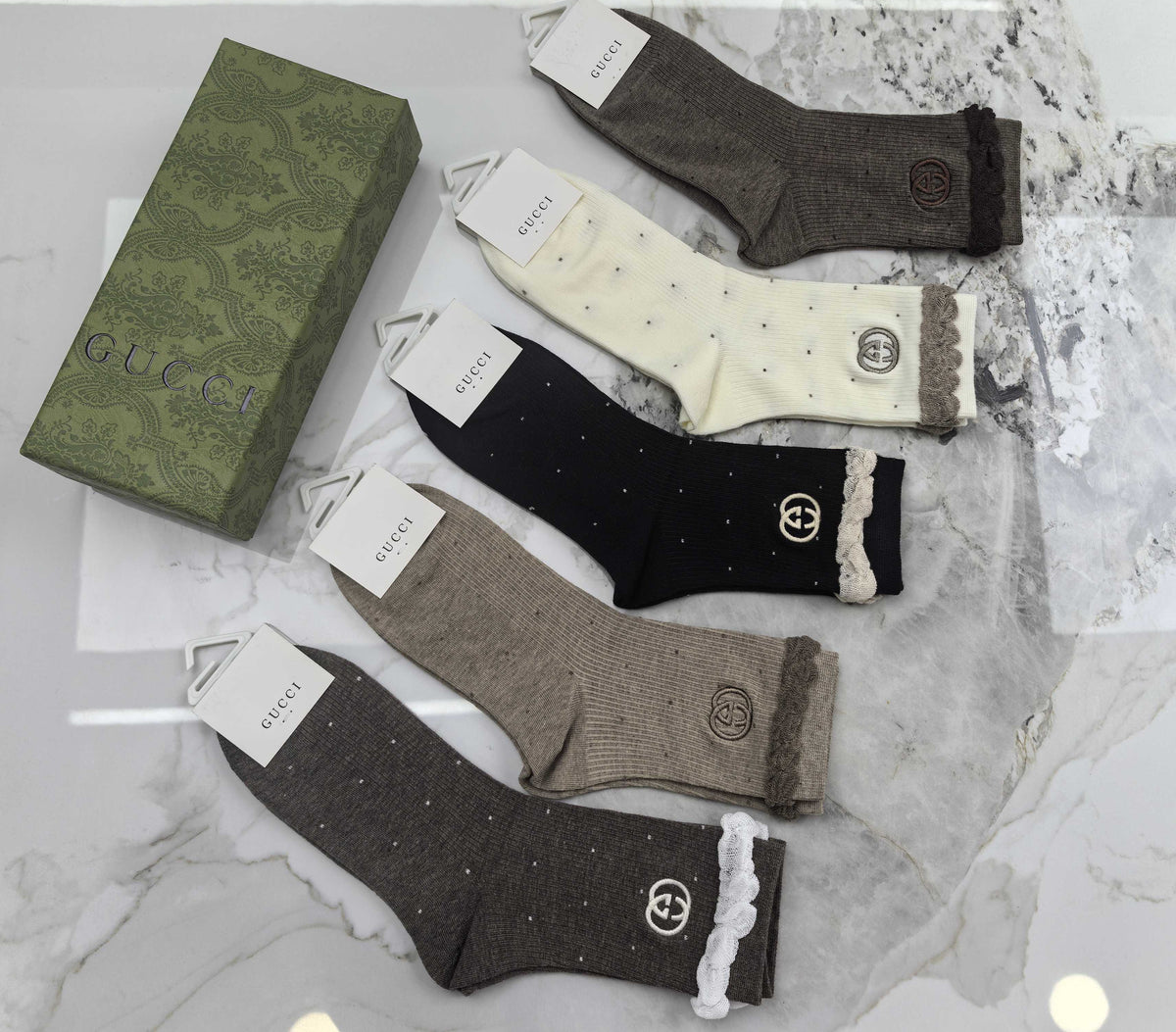 Gucci Combed Cotton Crew Socks - 5-Pair Set