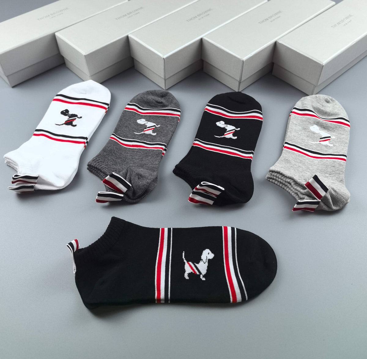 Thom Browne Cotton No-Show Socks - 5-Pair Set