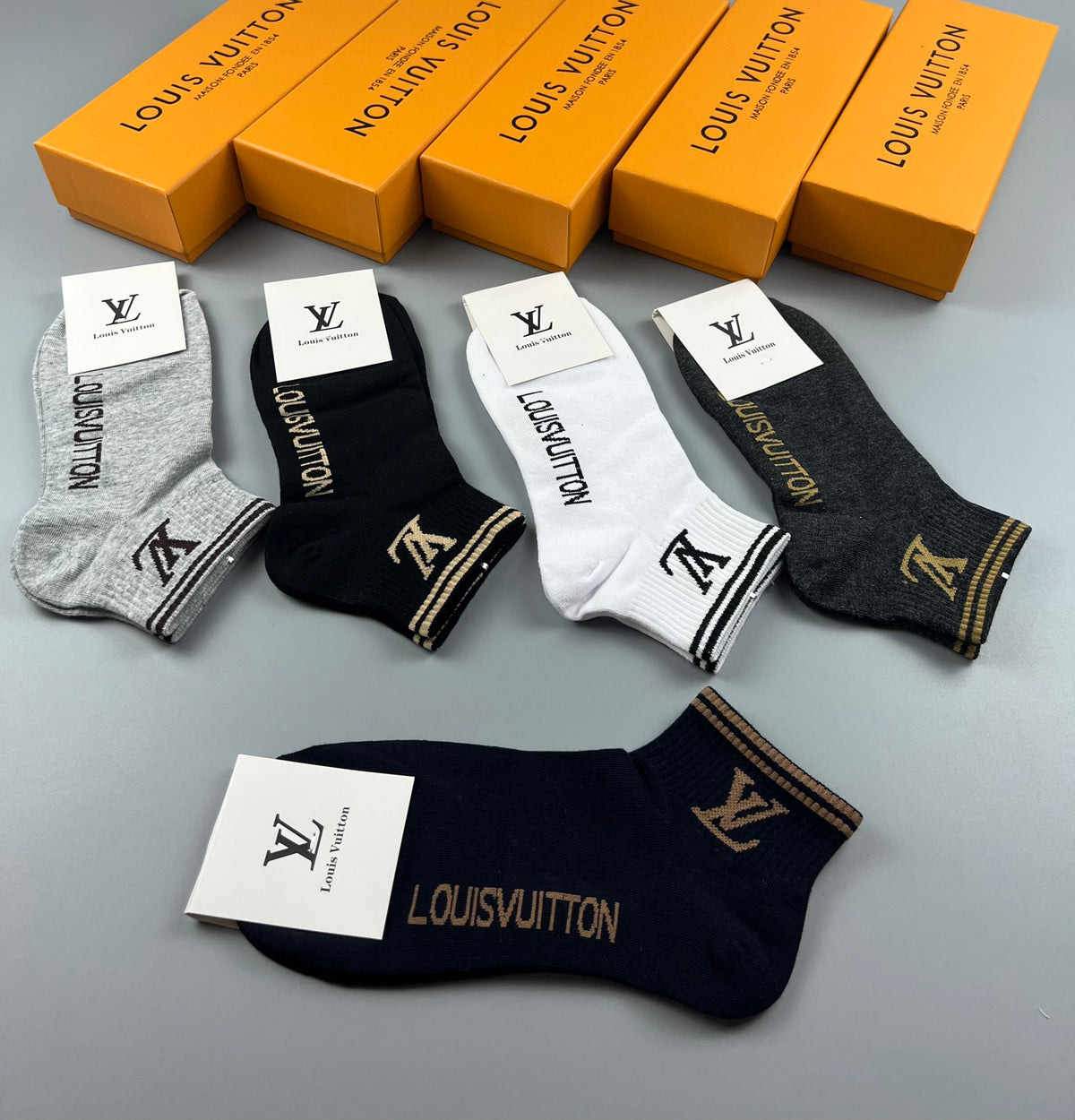 Louis Vuitton Logo No-Show Ankle Socks - 5-Pair Box