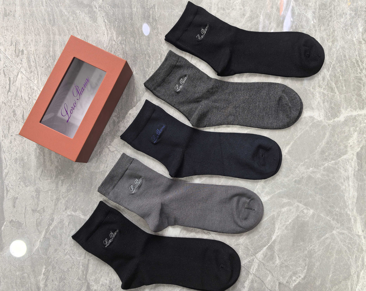 Loro Piana Modal Restrained Script Details Crew Socks - 5-Pair Set