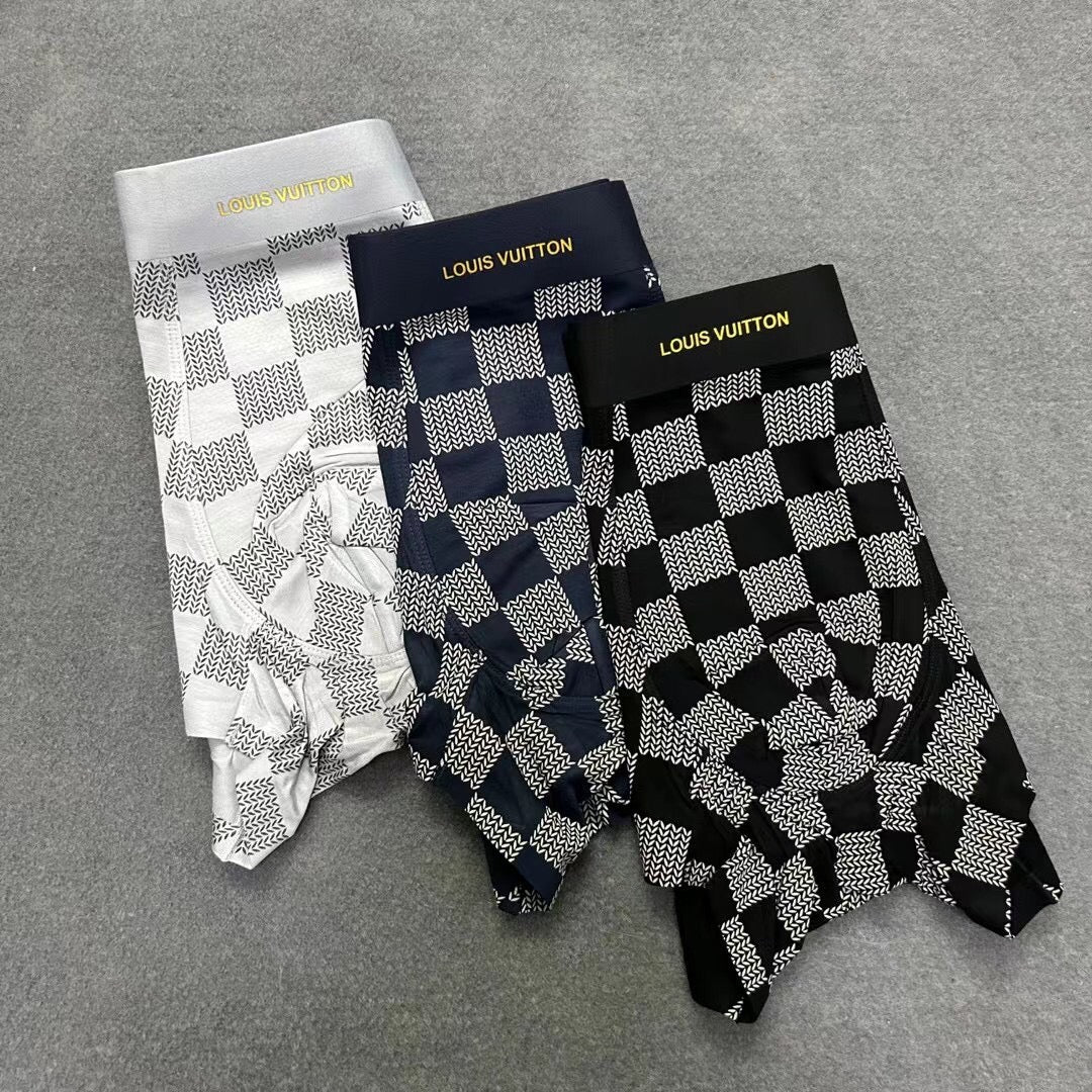 Louis Vuitton Solid Panels And Visible Emblem Details Men's Boxer Briefs - 3-Piece Box