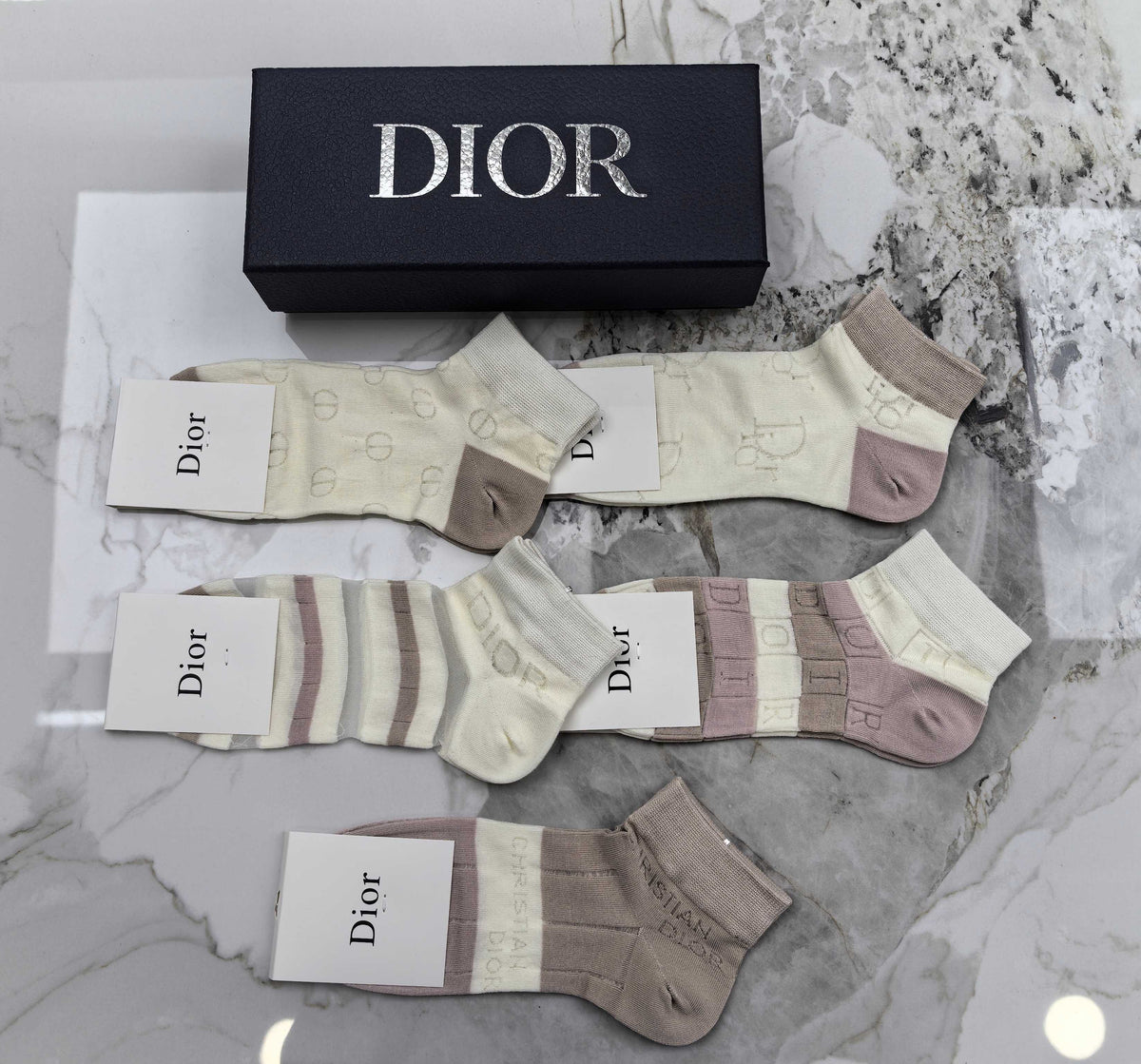 Dior Mixed Neutral Logo Detail No-Show Socks - 5-Pair Set